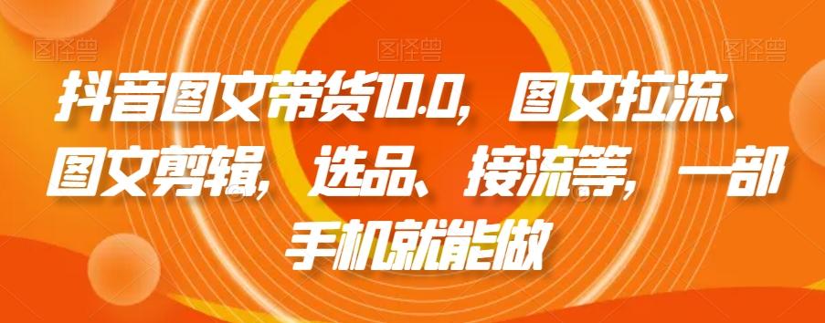 抖音图文带货10.0，图文拉流、图文剪辑，选品、接流等，一部手机就能做-AI网创