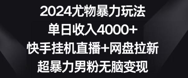 2024尤物暴力玩法，单日收入4000+，快手挂机直播+网盘拉新，超暴力男粉无脑变现【揭秘】-AI网创