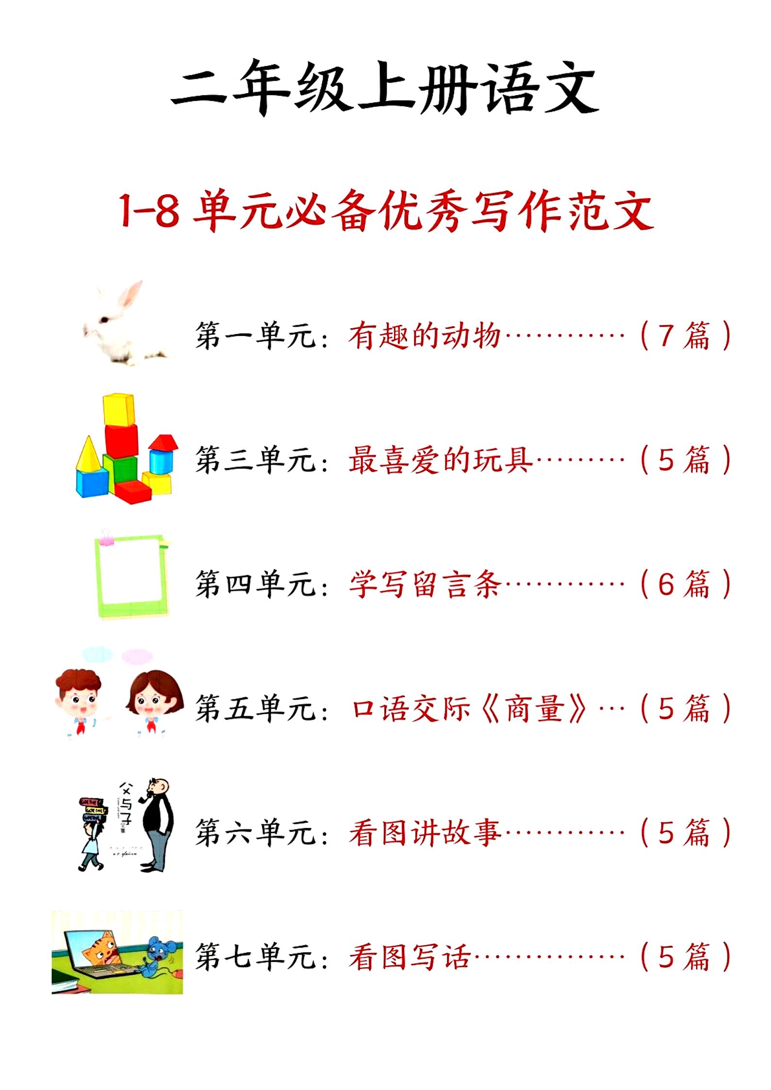 二上语文1-8单元必备优秀写作范文33篇（33页）-自学网资源