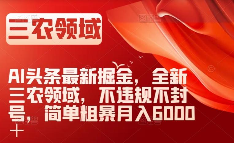 AI头条最新掘金，全新三农领域，不违规不封号，简单粗暴月入6000＋【揭秘】-AI网创