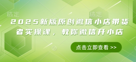 2025新版原创微信小店带货者实操课，教你微信开小店-AI网创