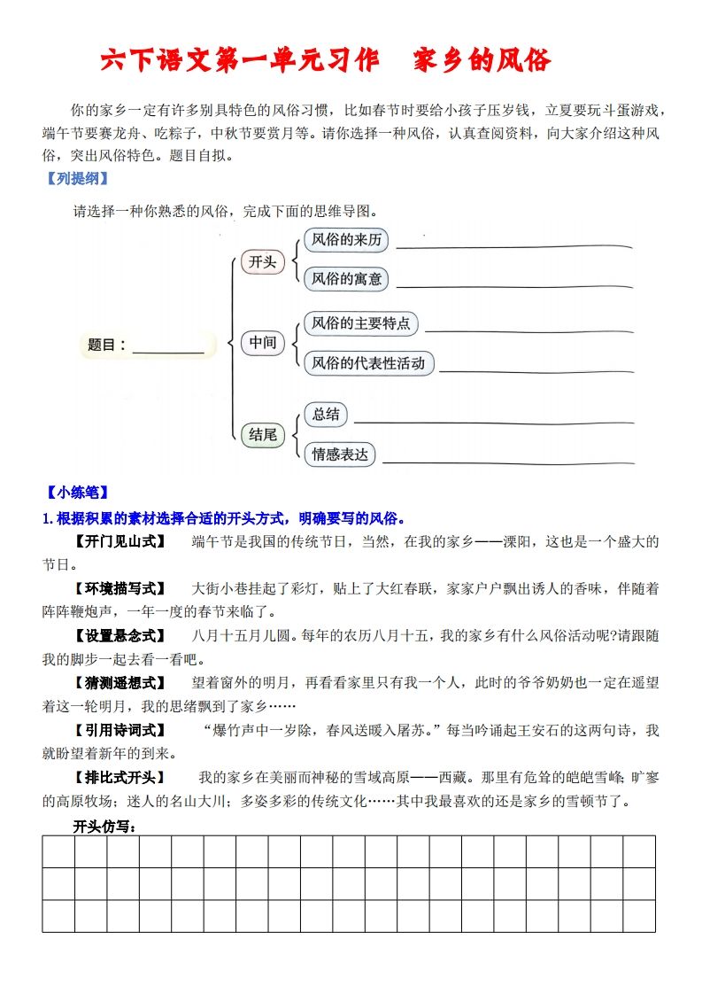 六下语文【单元习作小练笔】-自学网资源