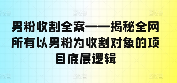 男粉收割全案——揭秘全网所有以男粉为收割对象的项目底层逻辑-AI网创