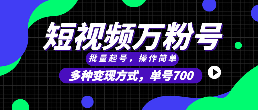 短视频快速涨粉，批量起号，单号700，多种变现途径，可无限扩大来做。-AI网创