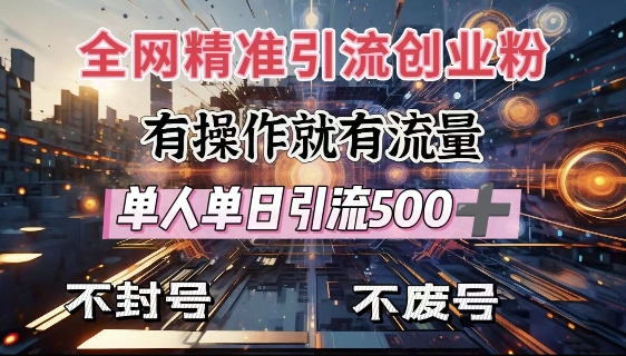 全网独家引流创业粉，有操作就有流量，单人单日引流500+，不封号、不费号-AI网创