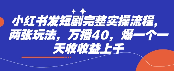 小红书发短剧完整实操流程，两张玩法，万播40，爆一个一天收收益上千-AI网创