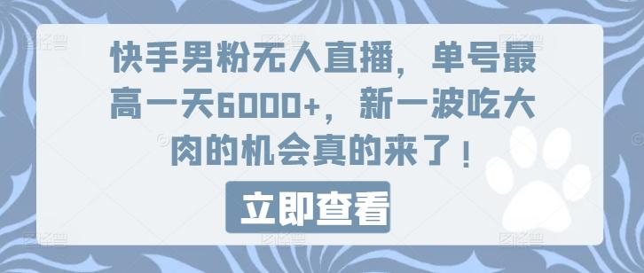 快手男粉无人直播，单号最高一天6000+，新一波吃大肉的机会真的来了-AI网创