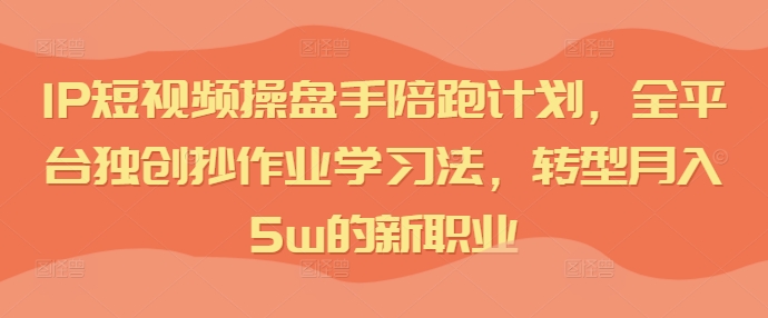 IP短视频操盘手陪跑计划，全平台独创抄作业学习法，转型月入5w的新职业-AI网创
