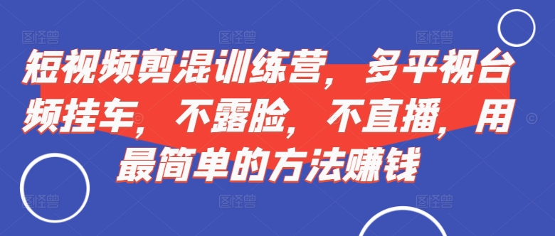 短视频‮剪混‬训练营，多平‮视台‬频挂车，不露脸，不直播，用最简单的方法赚钱-AI网创