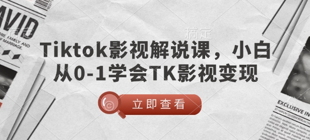 TikTok影视解说课，小白从0-1学会TK影视变现-AI网创