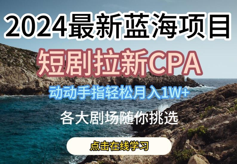 2024最新蓝海项日，短剧拉新CPA，动动手指轻松月入1W，全各大剧场随你挑选【揭秘】-AI网创