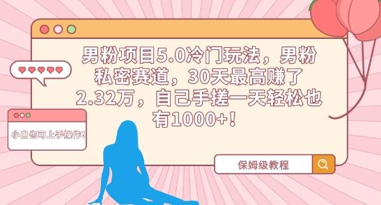 男粉项目5.0冷门玩法，男粉私密赛道，30天最高赚了2.32万，自己手搓一天轻松也有1000+【揭秘】-AI网创
