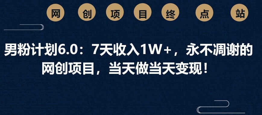 男粉计划6.0：7天收入1W+，永不凋谢的网创项目，当天做当天变现！-AI网创