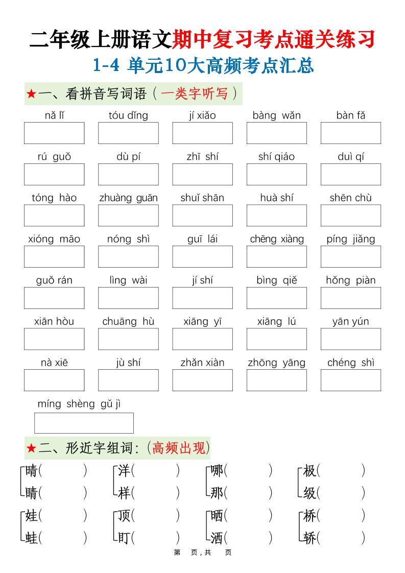 二上语文期中高频考点-自学网资源