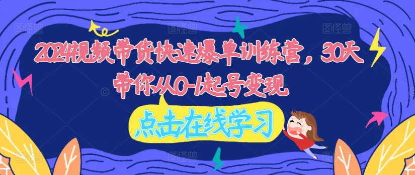 2024视频带货快速爆单训练营，30天带你从0-1起号变现-AI网创