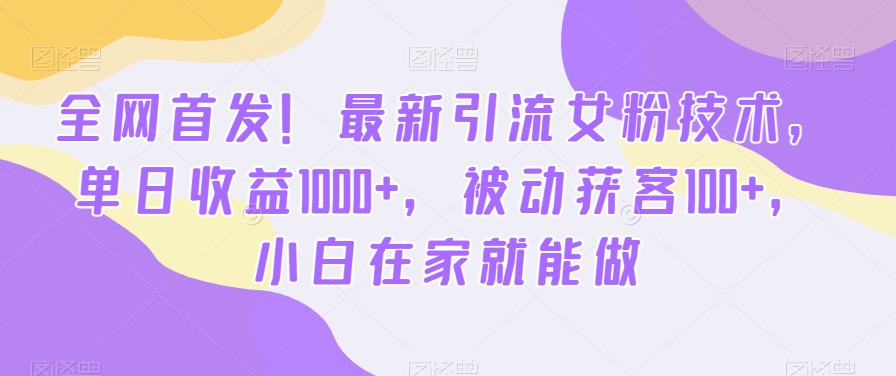 全网首发！最新引流女粉技术，单日收益1000+，被动获客100+，小白在家就能做【揭秘】-AI网创