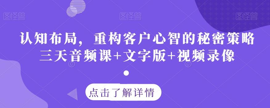 认知布局，重构客户心智的秘密策略三天音频课+文字版+视频录像-AI网创