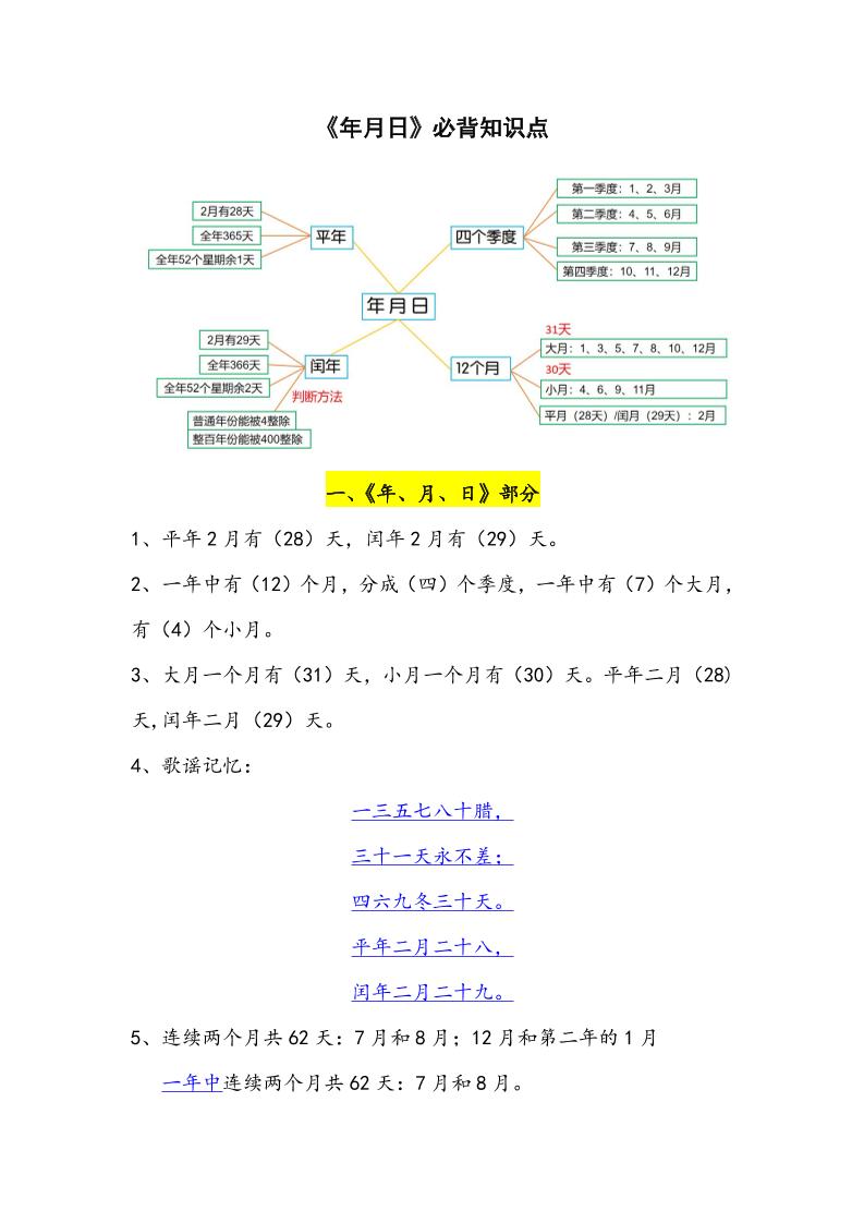 三下数学年月日必背知识点整理-自学网资源