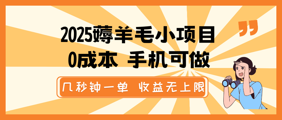 2025薅羊毛小项目，0成本 手机可做，几秒钟一单，收益无上限-AI网创