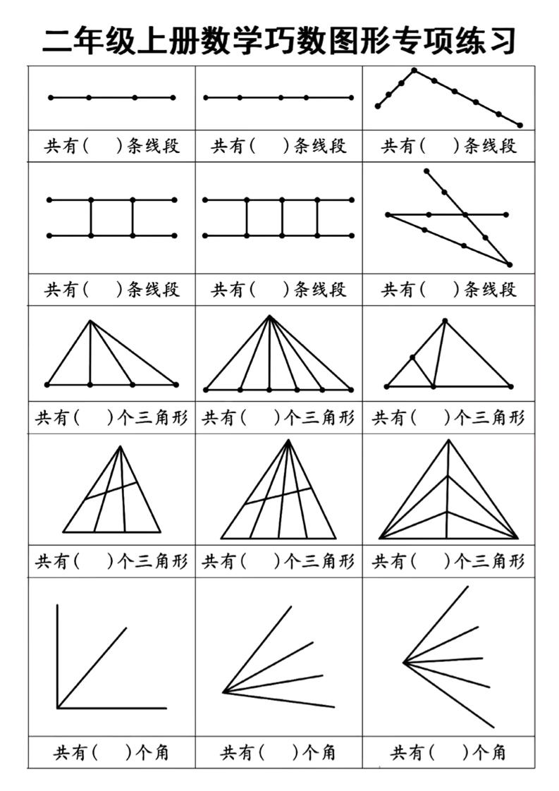 二上数学巧数图形专项练习+角的初步认识（10页）-自学网资源