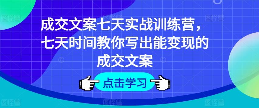 成交文案七天实战训练营，七天时间教你写出能变现的成交文案-AI网创