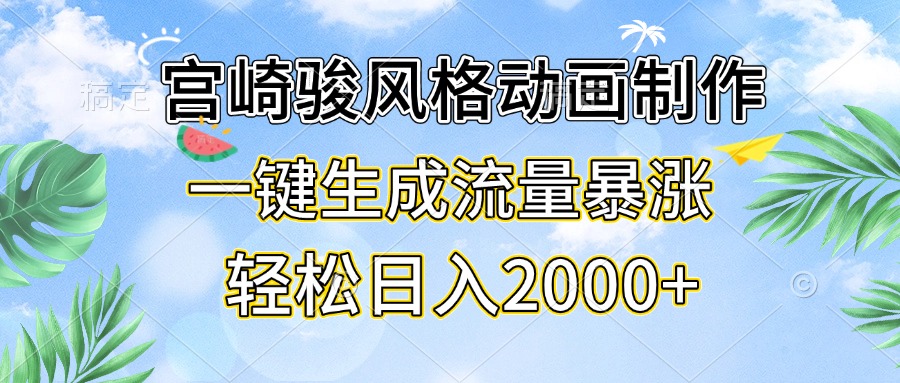 宫崎骏风格动画制作，一键生成流量暴涨，轻松日入2000+-AI网创