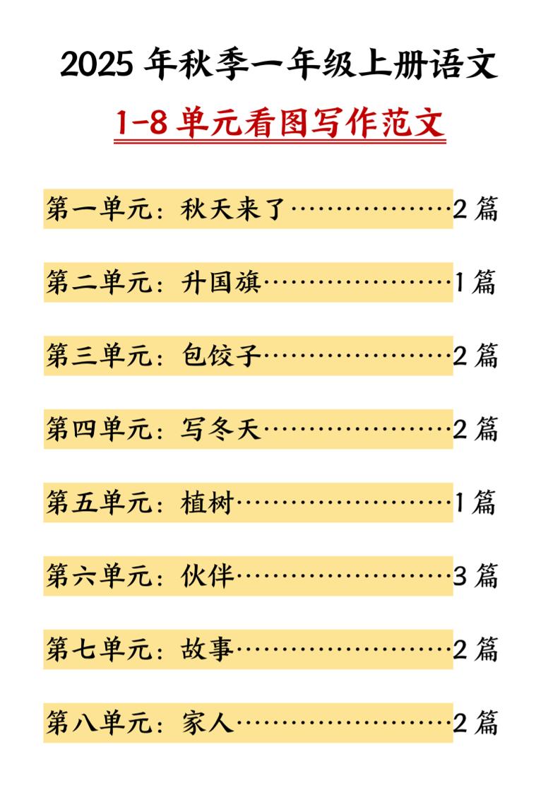 25秋一上语文1-8单元看图写作范文（16页）-自学网资源