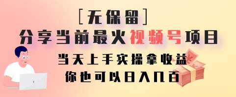 无保留分享当前最火视频号项目，当天上手实操拿收益，你也可以日入几百-AI网创