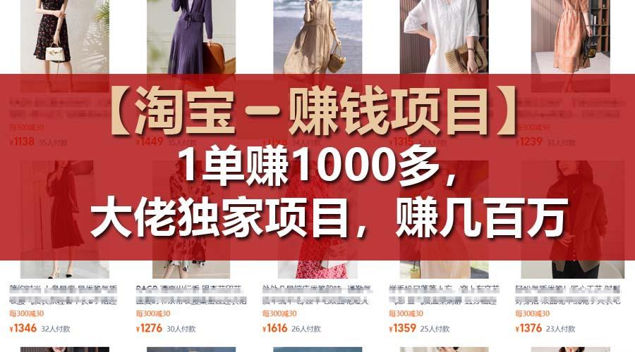 【淘宝赚钱项目】1单可赚1000多，大佬独家项目，年赚几百万-AI网创
