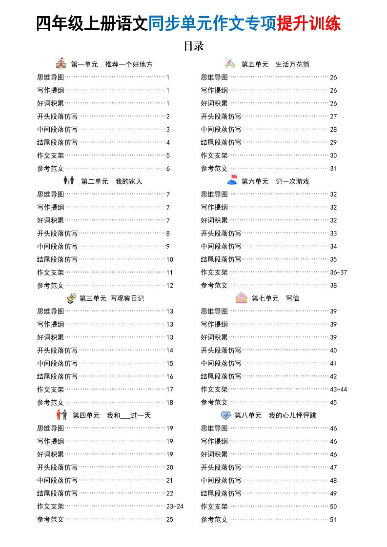 新四上语文同步单元作文专项提升训练（52页）-自学网资源