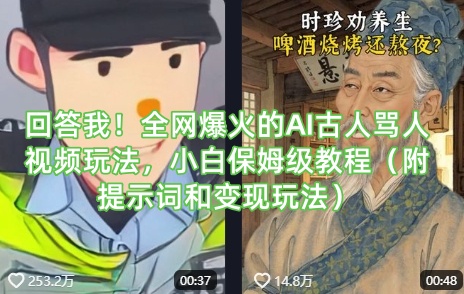 回答我！全网爆火的AI古人骂人视频玩法，小白保姆级教程(附提示词和变现玩法)-AI网创