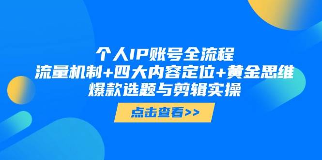 个人IP账号全流程：流量机制+四大内容定位+黄金思维, 爆款选题与剪辑实操-AI网创