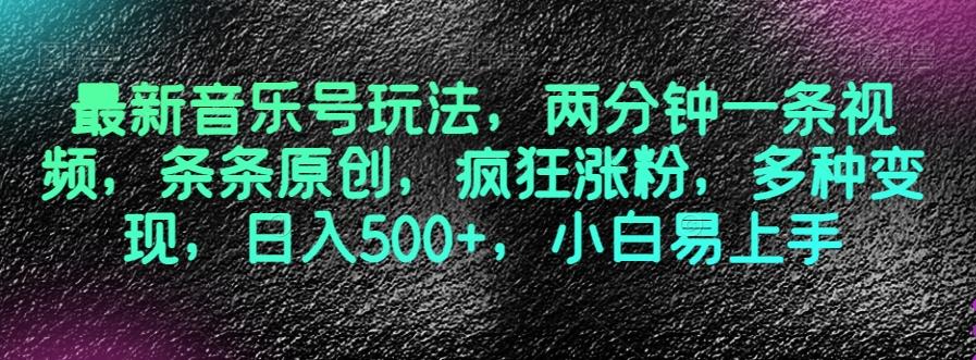 最新音乐号玩法，两分钟一条视频，条条原创，疯狂涨粉，多种变现，日入500+，小白易上手【揭秘】-AI网创