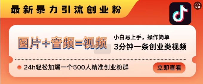 抖音最新暴力引流创业粉，3分钟一条创业类视频，24h轻松加爆一个500人精准创业粉群【揭秘】-AI网创