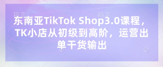 东南亚TikTok Shop3.0课程，TK小店​从初级到高阶，运营出单干货输出-AI网创