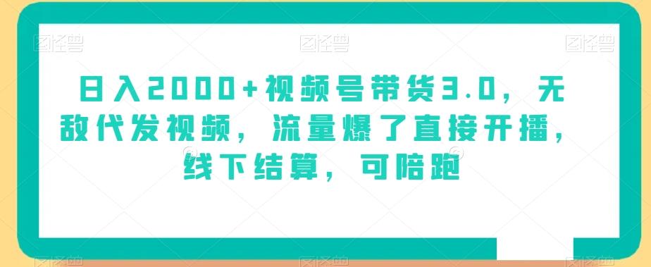 日入2000+视频号带货3.0，无敌代发视频，流量爆了直接开播，线下结算，可陪跑-AI网创