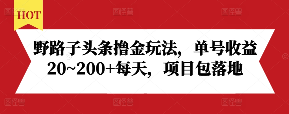野路子头条撸金玩法，单号收益20~200+每天，项目包落地-AI网创