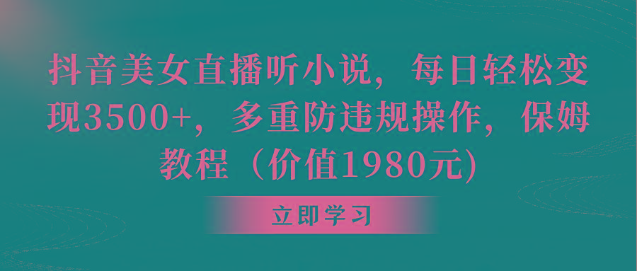 抖音美女直播听小说，每日轻松变现3500+，多重防违规操作，保姆教程(价…-AI网创