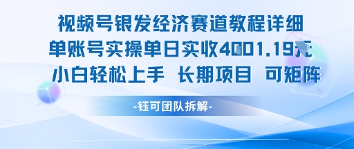 视频号银发经济赛道单账号实操单日实收1k+，小白轻松上手长期项目-AI网创