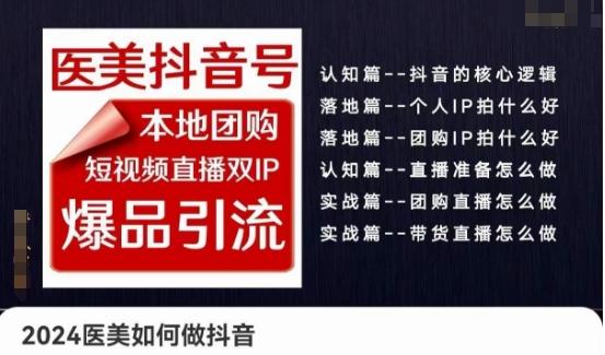 2024医美如何做抖音医美抖音号，本地团购、短视频直播双ip爆品引流，实操落地课-AI网创