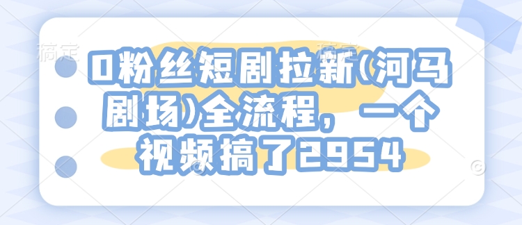 0粉丝短剧拉新(河马剧场)全流程，一个视频搞了2954-AI网创