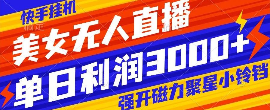快手挂机，美女无人直播，强开磁力聚星小铃铛，日入3000+-AI网创