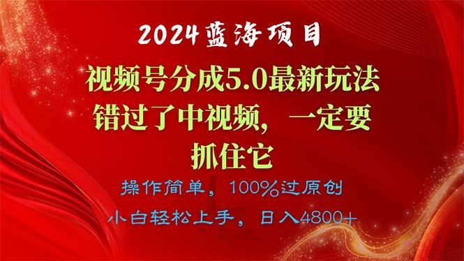 2024蓝海项目，视频号分成计划5.0最新玩法，错过了中视频，一定要抓住…-AI网创