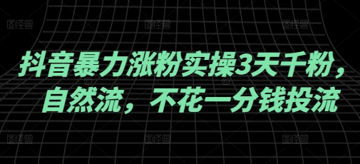 抖音暴力涨粉实操3天千粉，自然流，不花一分钱投流，实操经验分享-AI网创