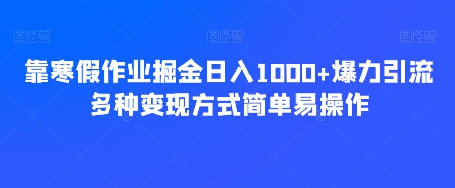 靠寒假作业掘金日入1000+爆力引流多种变现方式简单易操作-AI网创
