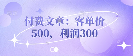 付费文章：客单价500，利润300-AI网创