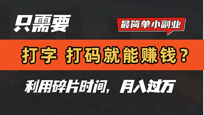 只需要打字，打码，就能赚钱？简单的赚钱小副业，利用碎片时间，月入过万-AI网创