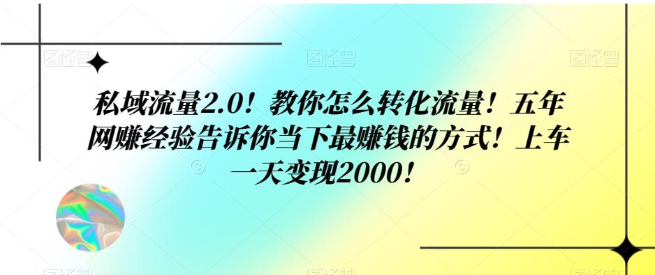 私域流量2.0！教你怎么转化流量！五年网赚经验告诉你当下最赚钱的方式！上车一天变现2000！-AI网创