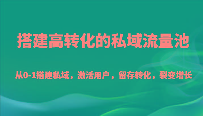 搭建高转化的私域流量池 从0-1搭建私域，激活用户，留存转化，裂变增长(20节课)-AI网创