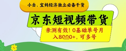 小白宝妈经济独立必备干货，京东短视频带货，亲测有效!0基础单号月入8k+，可多号【揭秘】-AI网创